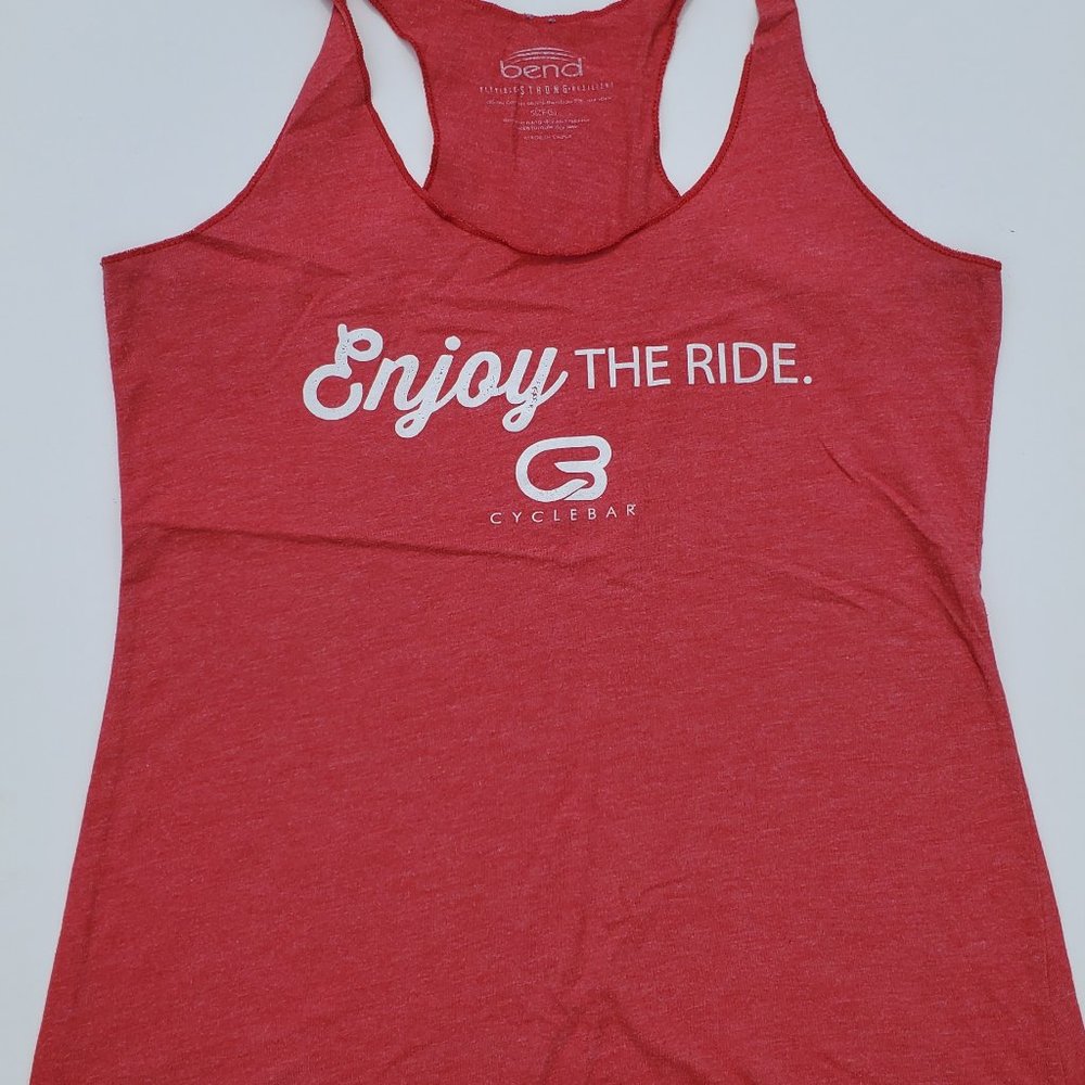 VINTAGE Cyclebar Racerback red Tank, Size S, cotton Blend, “Enjoy the ride”